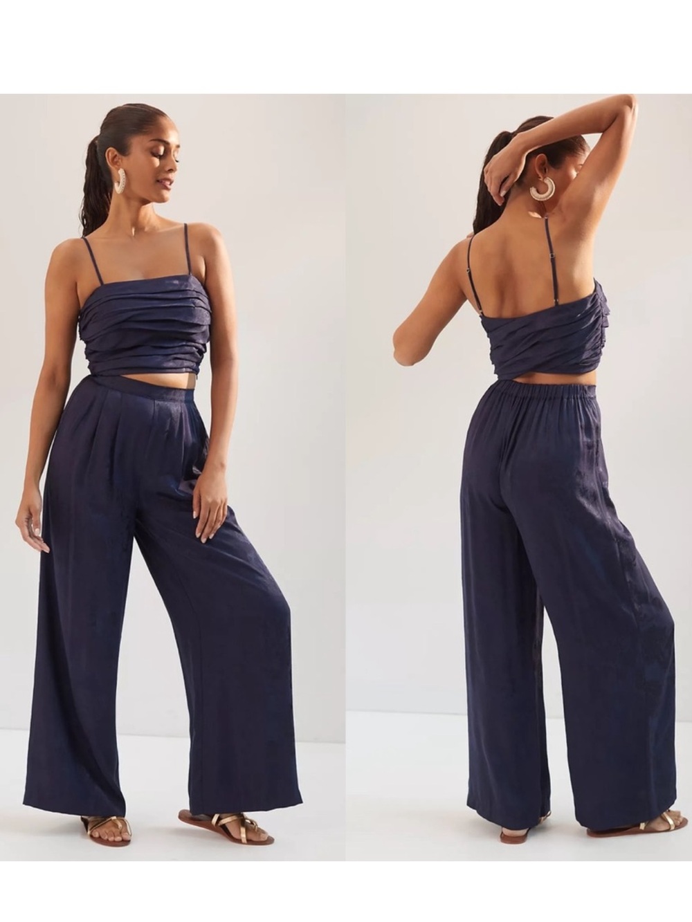Anthropologie Floral Jacquard Wide Leg Pants & Cropped Tank Top Set NEW Size 12